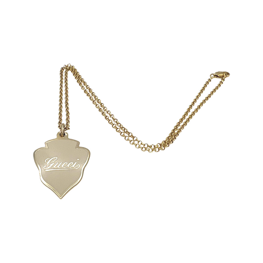 Repurposed GG Cursive Cream Enamel & Gold Charm Necklace