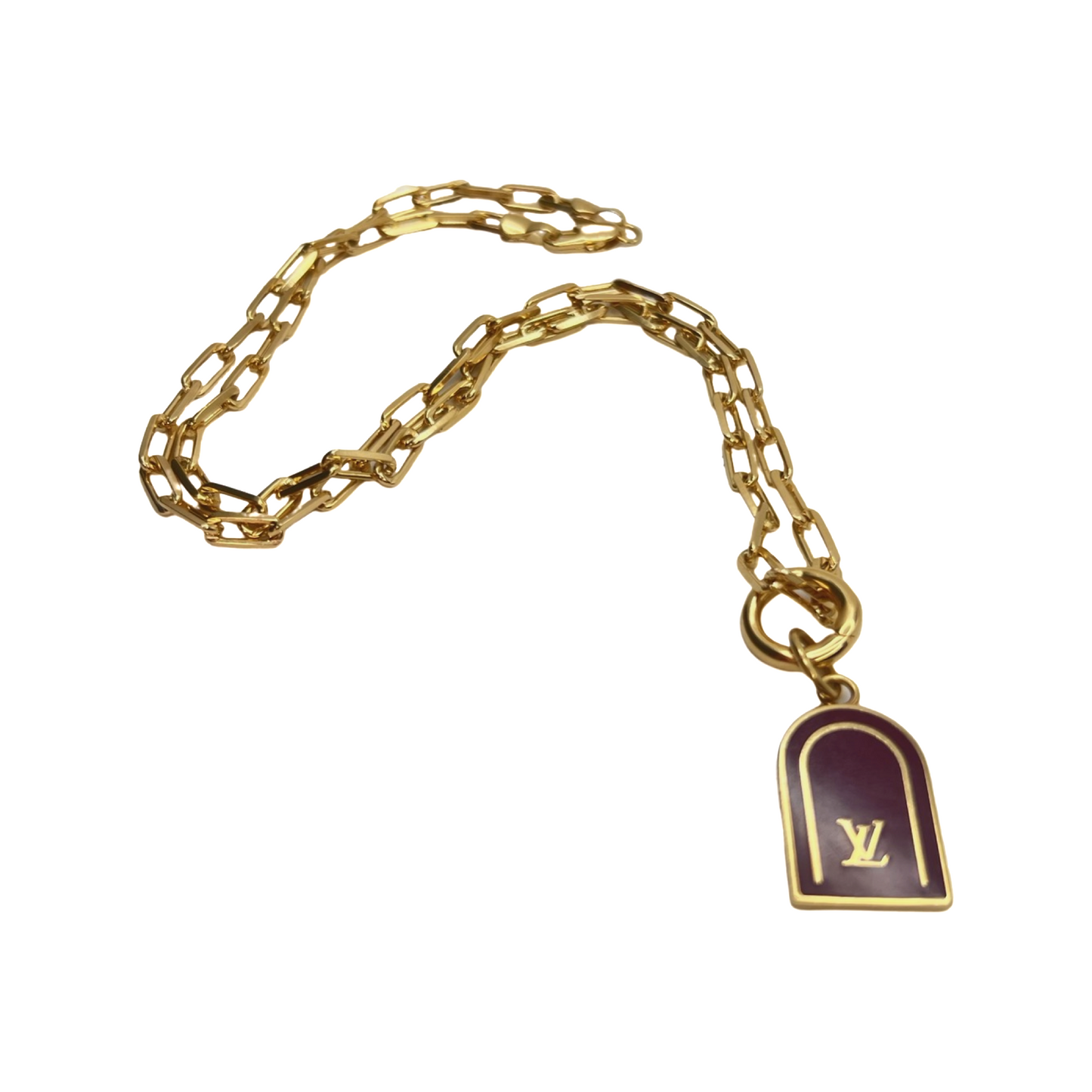 Repurposed LV  Burgundy Lock Necklace