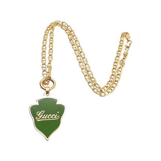 Repurposed GG Green Cursive &. Gold  Charm  Necklace