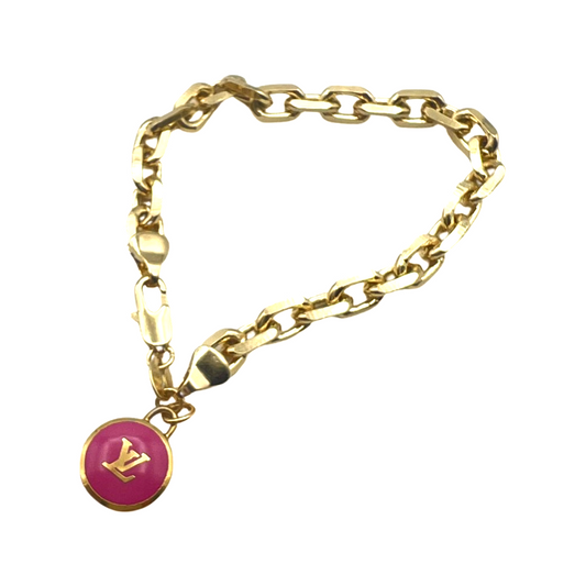 Repurposed LV Monogram Pink & Gold Flower Pastille Bracelet