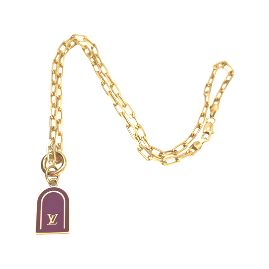 Repurposed LV Burgundy Logo Necklace