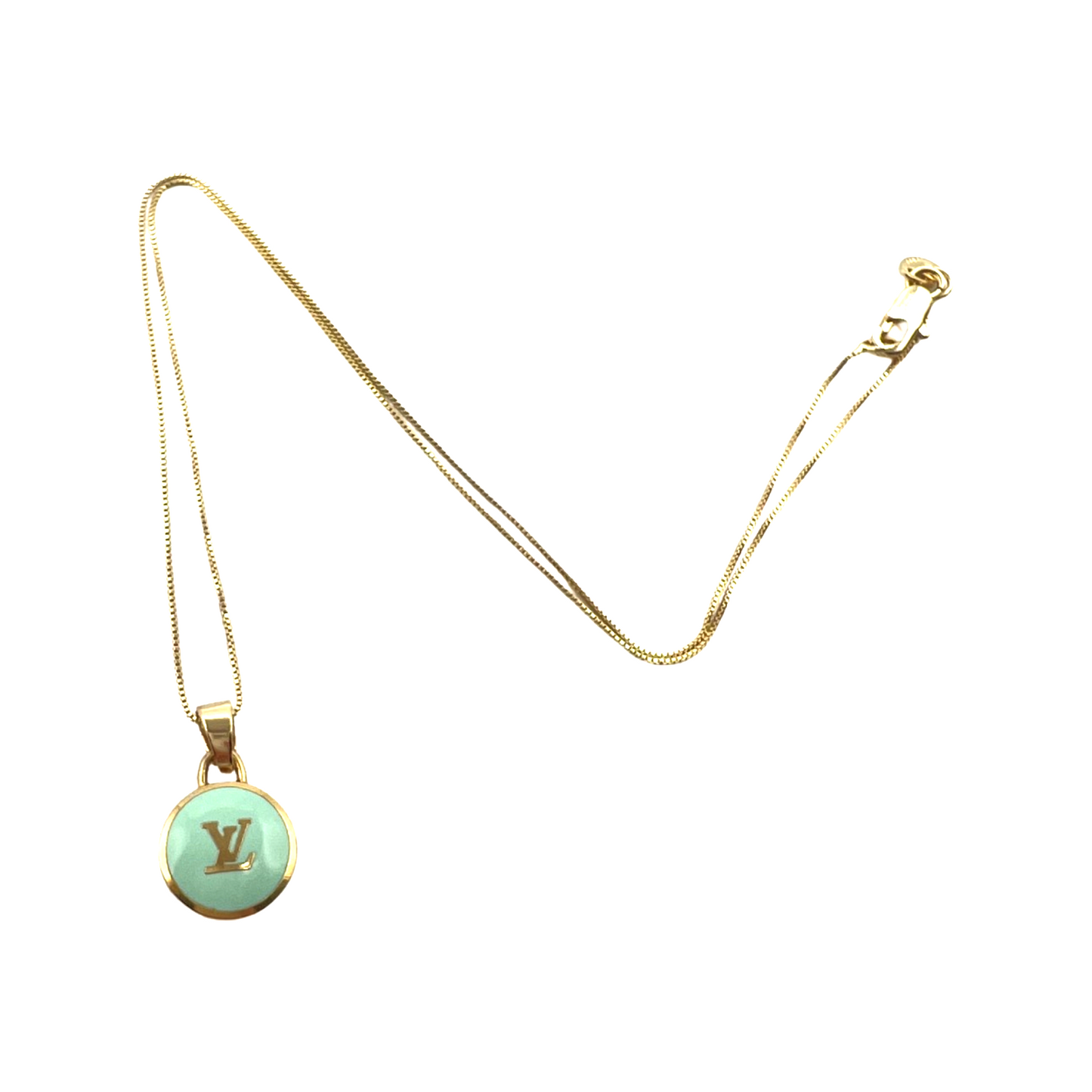 Repurposed LV Monogram Mint & Gold Flower Pastille Charm Necklace