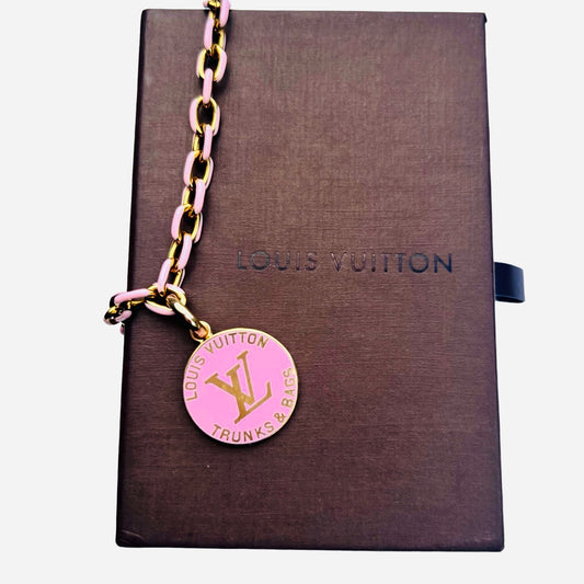 Repurposed LV Trunks & Bags Pink Double Sided Necklace