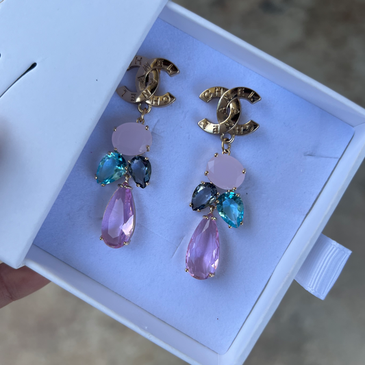 Repurposed CC Pink and Aquamarine Earrings