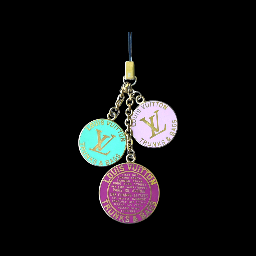 Repurposed LV Large  Pink  Enamel  Charm On Pink Chain Necklace