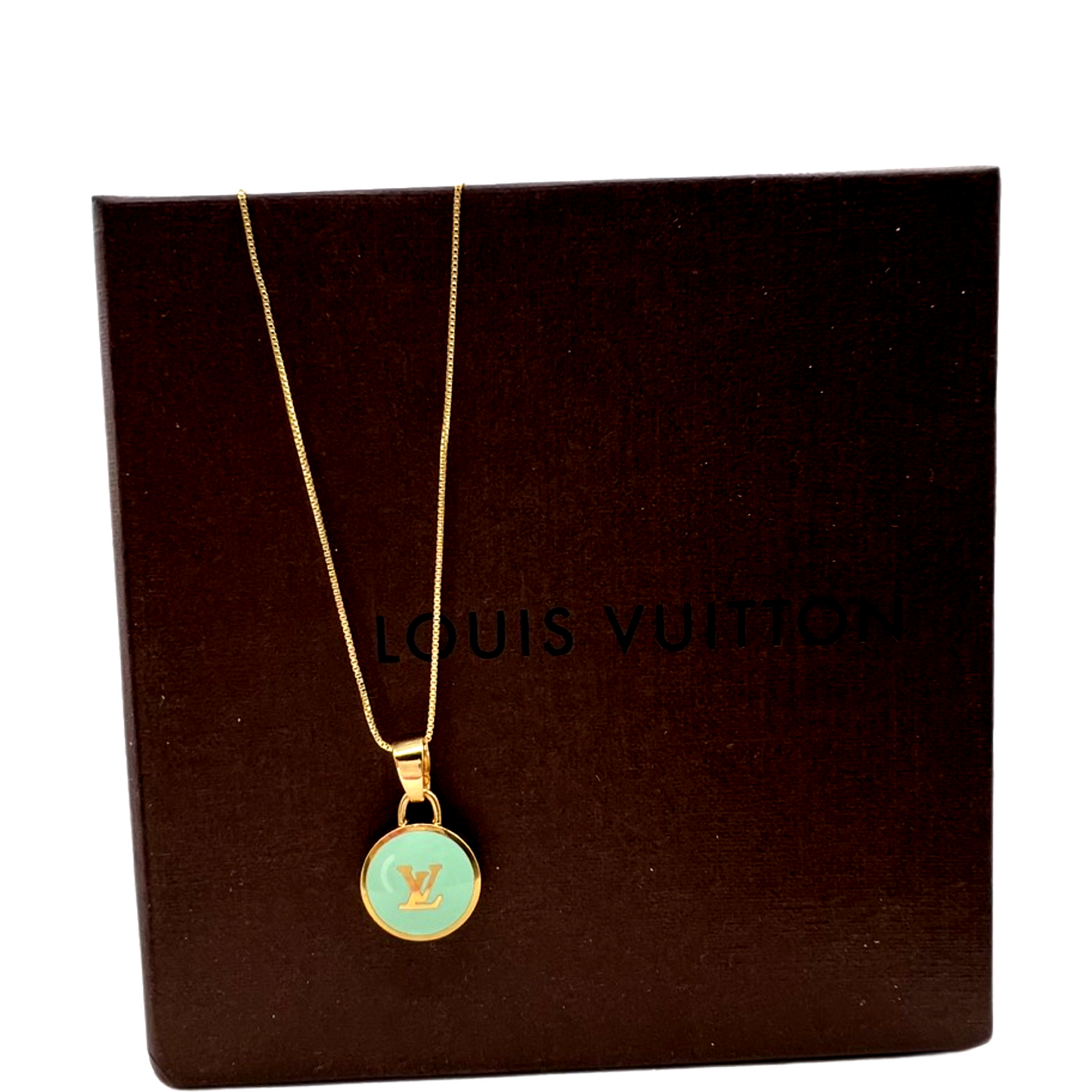 Repurposed LV Monogram Mint & Gold Flower Pastille Charm Necklace