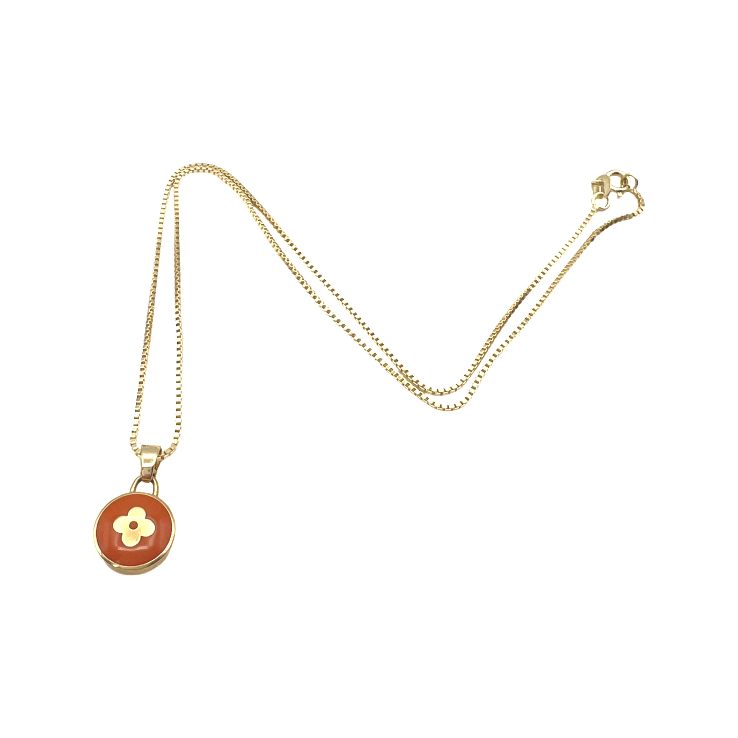 Repurposed LV Monogram Orange & Gold Flower Pastille Charm Necklace