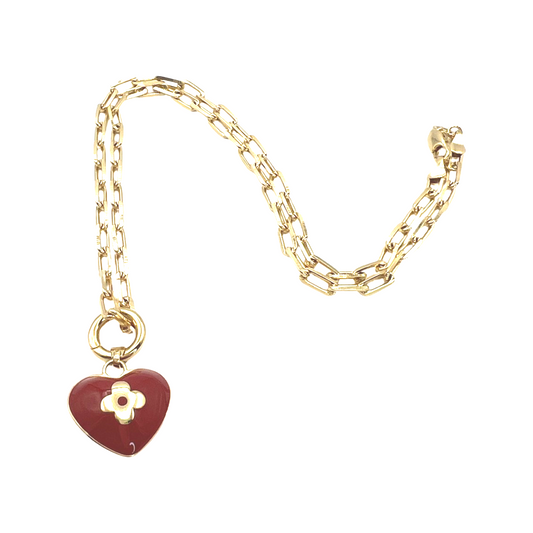 Repurposed LV Red Heart Necklace